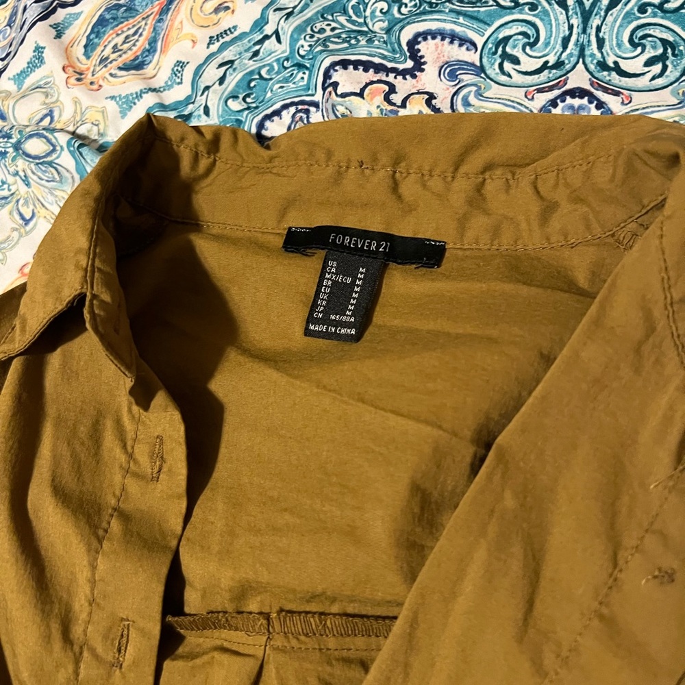 Olive Button Down Top - Picture 2 of 3